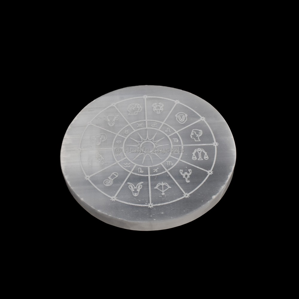 Zodiac Sign Engraved Selenite Charging Disc