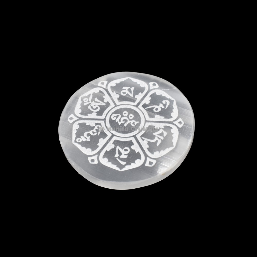 Accent Sanskrit Symbols Selenite Charging Disc