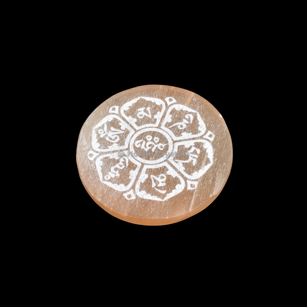 Accent Sanskrit Symbols Orange Selenite Charging Disc