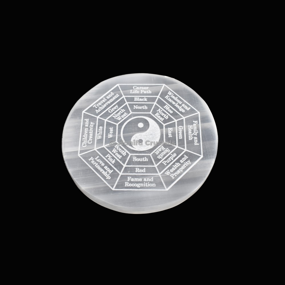 Yin Yang Engraved Grid Selenite Charging Plate