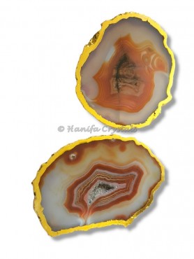 Red Onyx Agate Slices Gold Electroplated Coaster