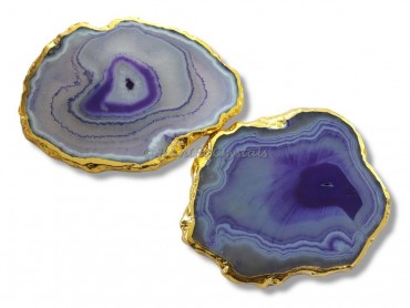 Violet Onyx Agate Slices Gold Electroplated Coaster