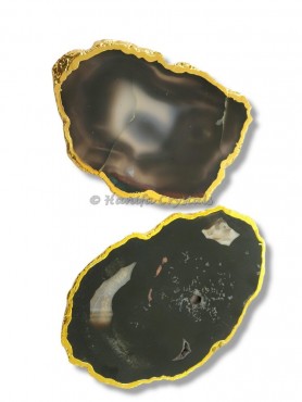 Black Onyx Slices Gold Electroplated Coaster