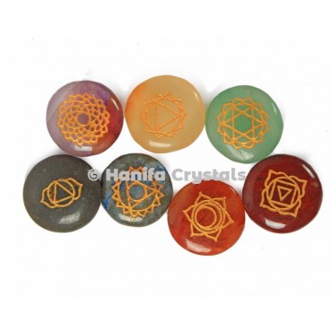 7 Chakra Stone Engraved Disc Set