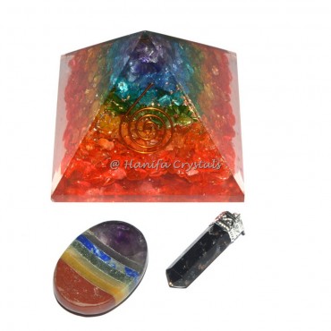 Orgonite Seven Chakra Pyramid Bonded Worry Stone Spiritual Healing Crystals Kit