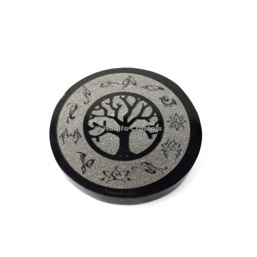 Tree Of Life With Accent Symbol Engraved Black Agate Coaster