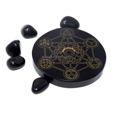 Sacred Geometry Engraved Black Agate Coaster