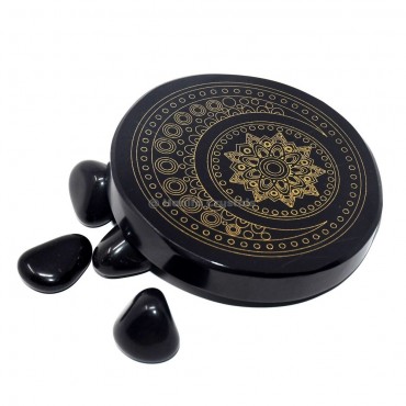 Protection Moon Engraved Black Agate Coaster