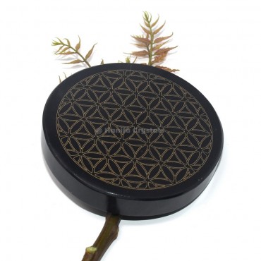 Flower of Life Engraved Black Agate Coaster