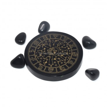 Zodiac with Star Engraved Black Agate Coaster