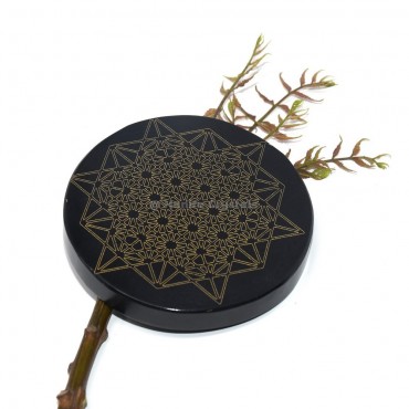Star Engraved Black Agate Coaster