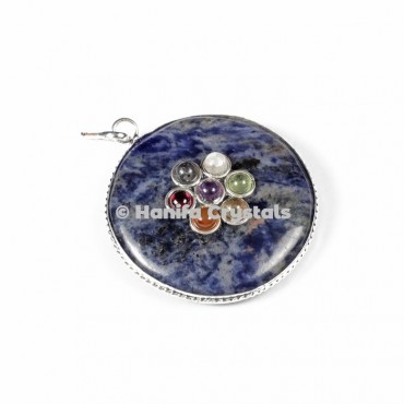 Sodalite with Seven Chakra Stone Disc Pendant