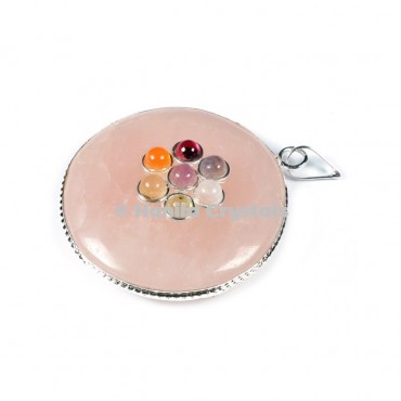 Rose Quartz with Seven Chakra Stones Disc Pendant