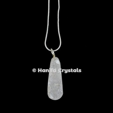 Long Druzy with Silver Chain Pendant