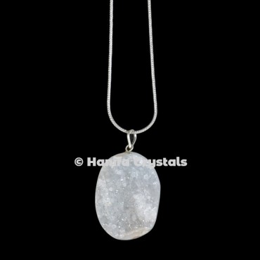 Oval Druzy with Silver Chain Pendant