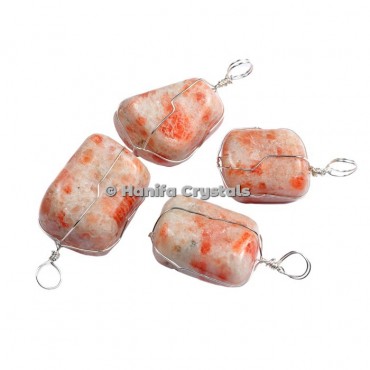 Sunstone Tumbled Pendants with Thin Wire Wrap