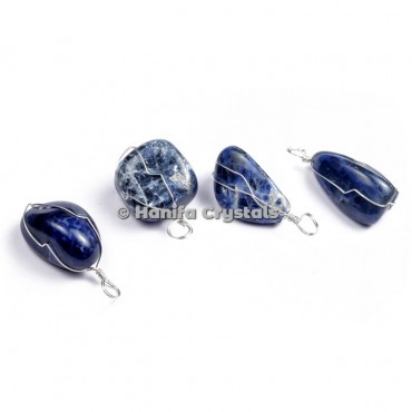 Sodalite Tumbled Pendants with Wire Wrap