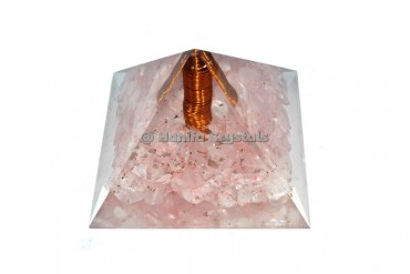 Rose Quartz With Copper Crystal Point Orgonite Pyramid
