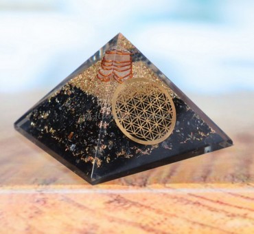 Flower Of Life with Crystals Black Tourmaline Orgonite Pyramid