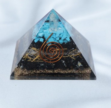 Black Tourmaline with Turquoise Orgonite Pyramid