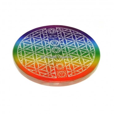 Natural Selenite Rainbow Healing Crystals Chakra with flower of life Engraved Coaster