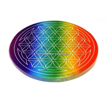 Natural Selenite Rainbow Healing Crystals Flower of life Engraved Coaster