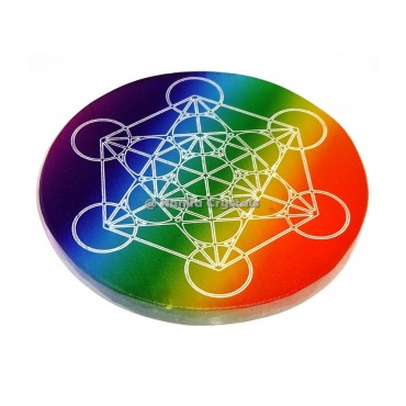 Natural Selenite Rainbow Healing Crystals Metatron Engraved Coaster