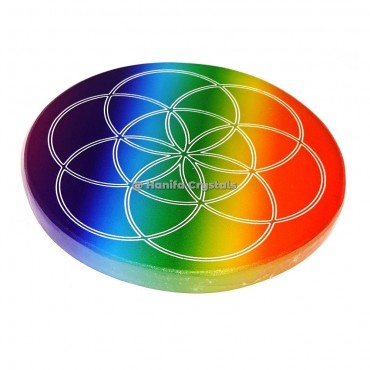 Natural Selenite Rainbow Healing Crystals Seed Of Life Engraved Coaster