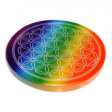 Natural Selenite Rainbow Healing Crystals Flower of Life Engraved Coaster