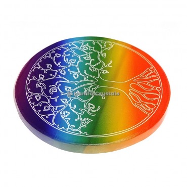 Selenite Rainbow Chakra with Tree of life Engraved Energy Charging plate