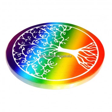 Rainbow Selenite Tree Of Life Engraved Charging Coaster