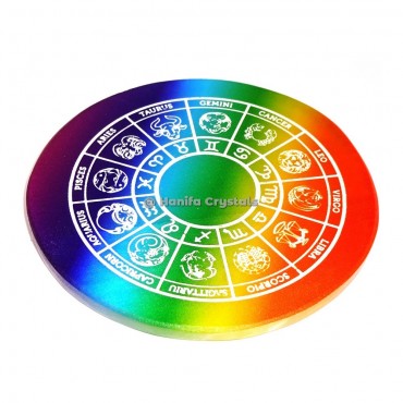 Zodiac Symbol Engraved On Rainbow Selenite Charging Plate