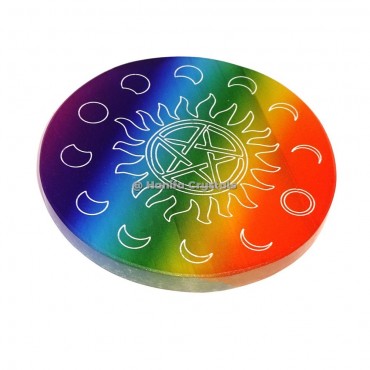Moon Phases Engraved On Rainbow Selenite Charging Plate