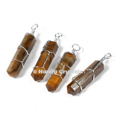 Tiger Eye with Double Terminated Wire Wrap Pencil Pendant