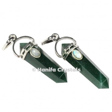 Green Jade with Crystal Stone Pencil Pendant