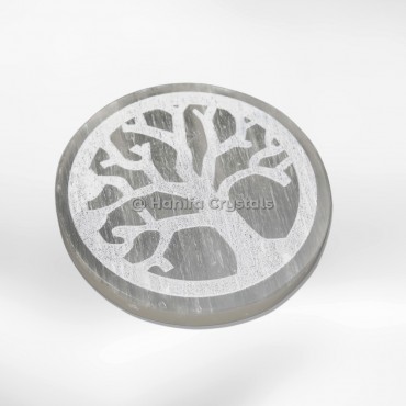 Engraved Tree Of Life Selenite Charging Cercle