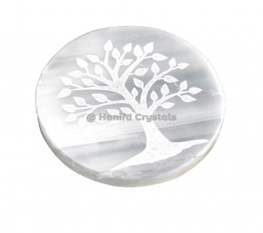 Tree Of Life Engraved Selenite Charging Disc
