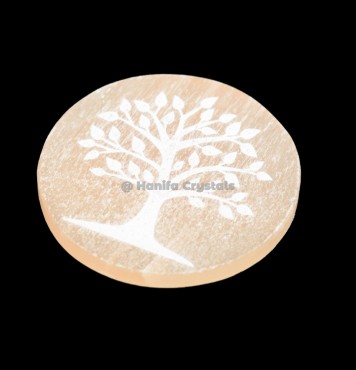 Tree Of Life Engraved Orange Selenite Charging Disc