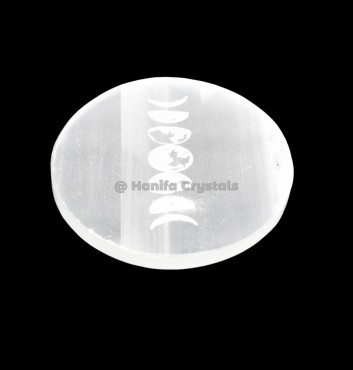 Moon Phase Etched Selenite Charging Disc