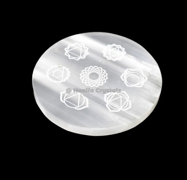Seven Chakra Symbol Engraved Selenite Charging Disc
