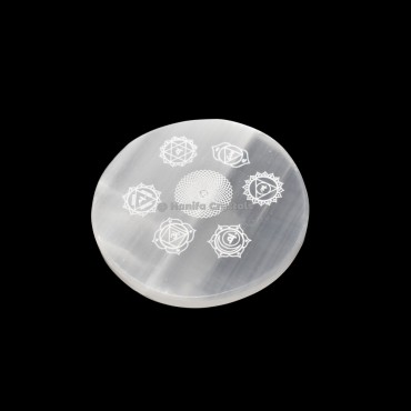Seven Chakra Engraved Selenite Charging Disc