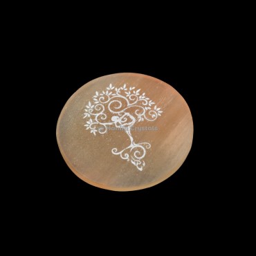 Tree Of Life Engraved Orange Selenite Charging Plate