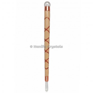 Copper spiral wooden healing wand