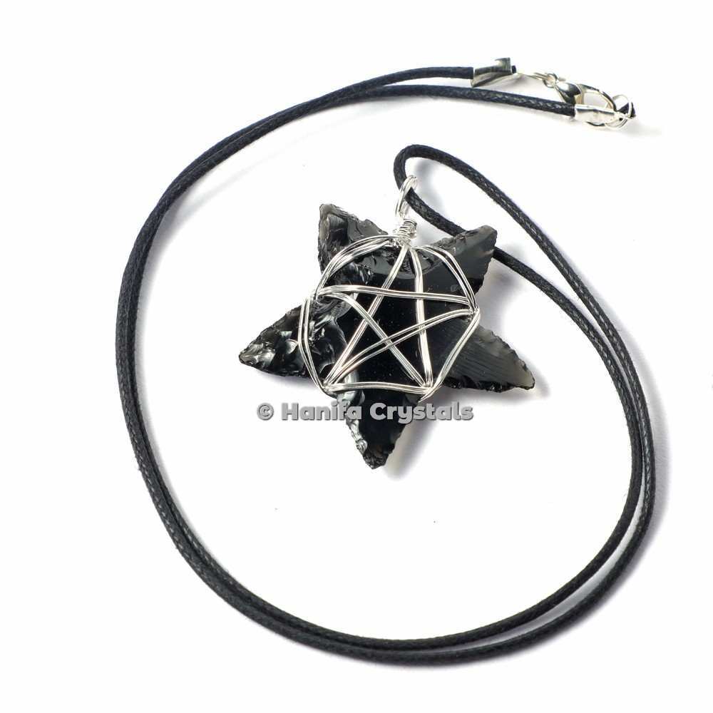 Black Obsidian Star with strar wrap Healing Pendants