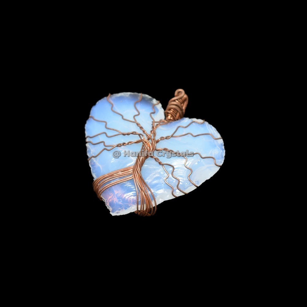 Opalite Hand Made Heart With Tree Of Life Wrap Pendant