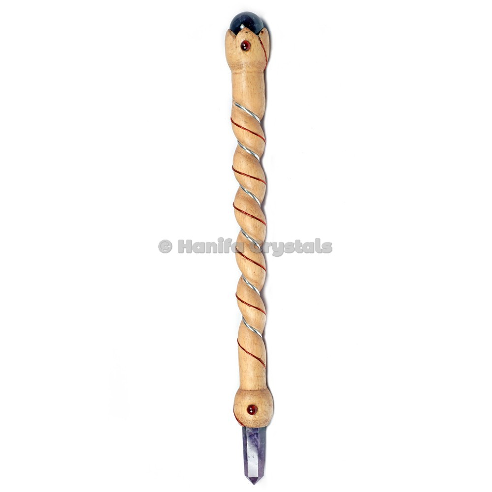 Snake spiral wooden healing wand